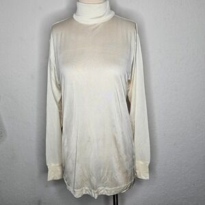 Vintage LL Bean 100% Silk Turtleneck Long Sleeve Top Ivory Women's Large